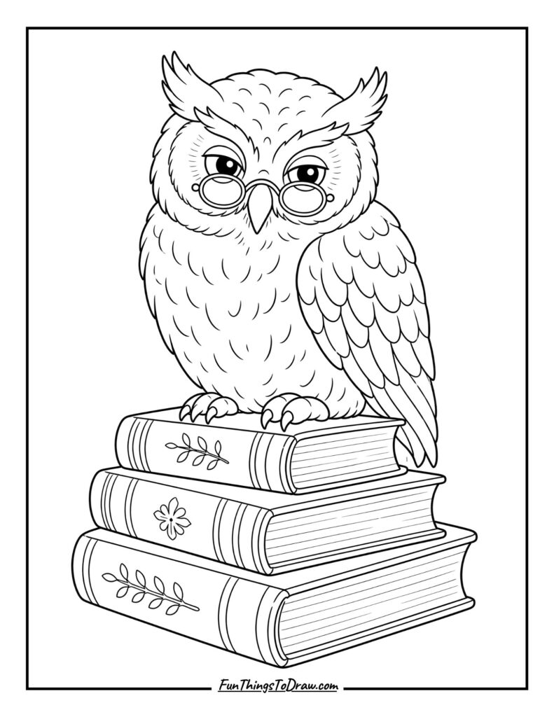 Owl Wearing Reading Glasses coloring page