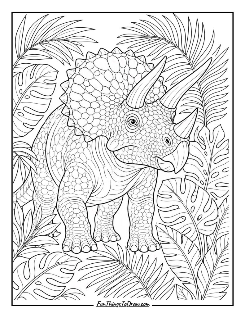 Triceratops with Palm Fronds coloring page