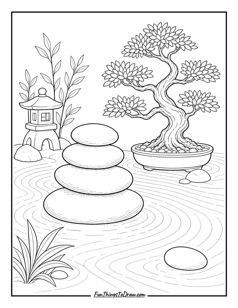 Zen Stone Garden Coloring Page