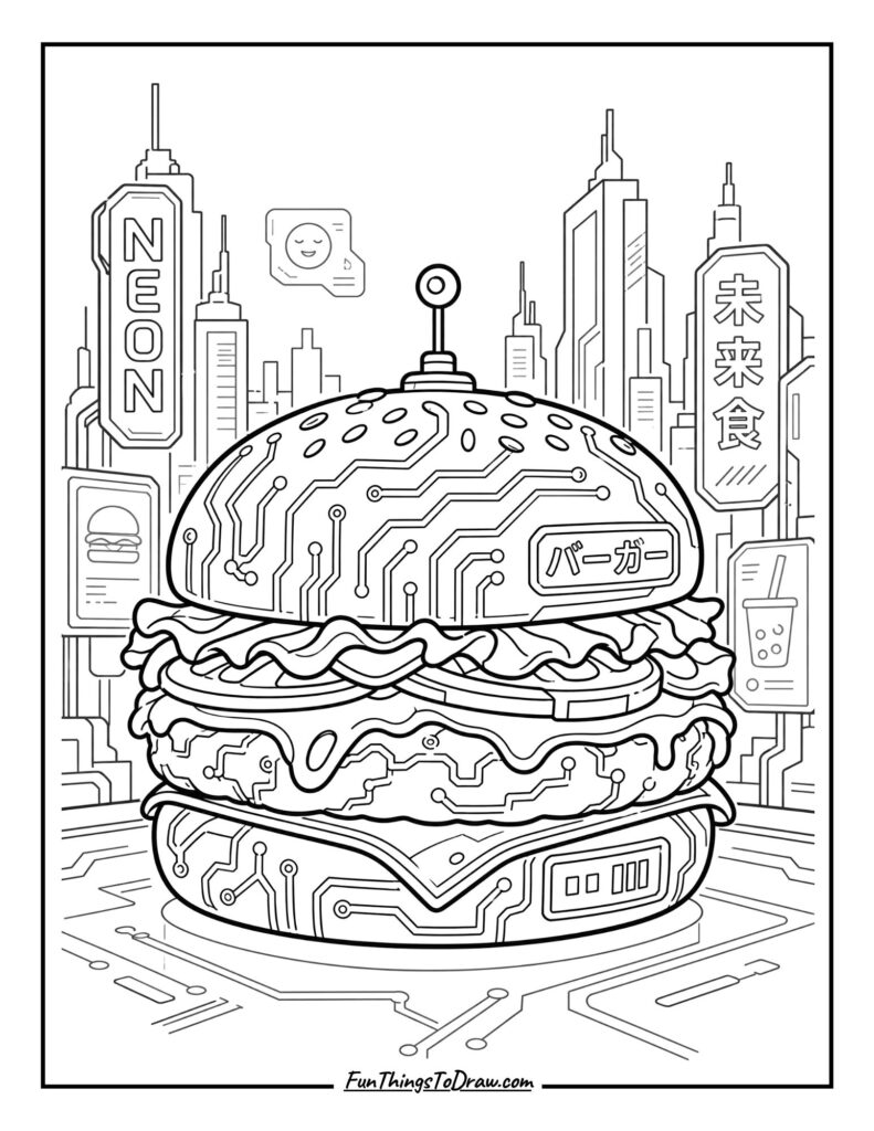 Cyberpunk Burger coloring page