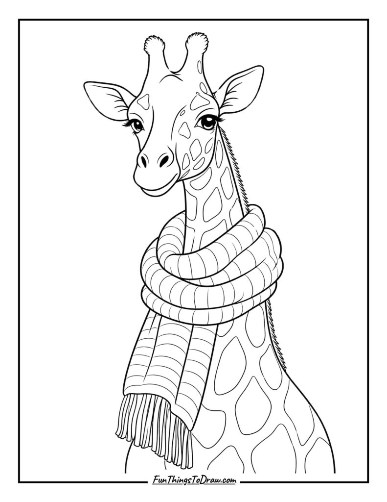 Giraffe Wearing a Scarf coloring page