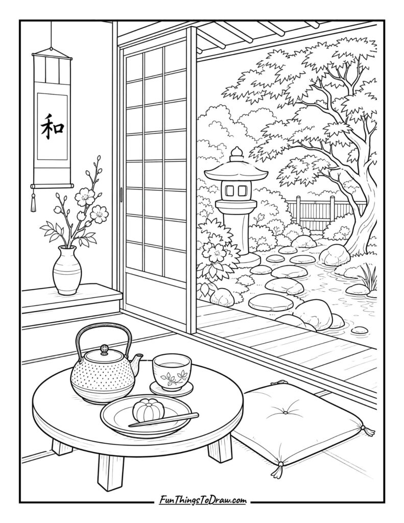 Japanese Tea House Coloring Page