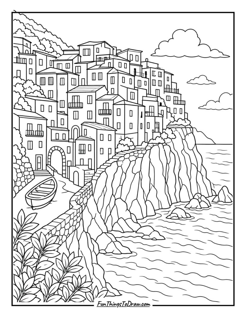Cinque Terre Houses Coloring Page
