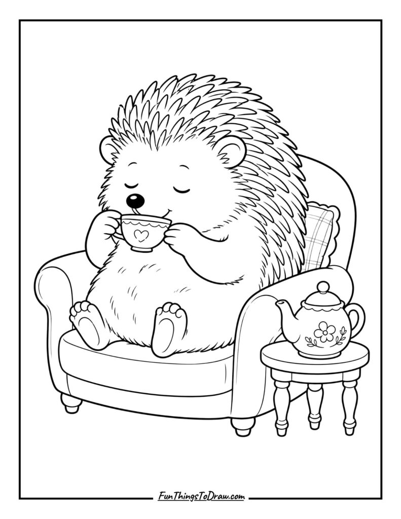 Hedgehog Holding a Teacup