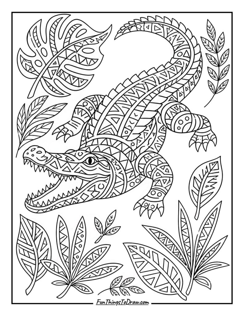 Tribal Crocodile Art coloring page