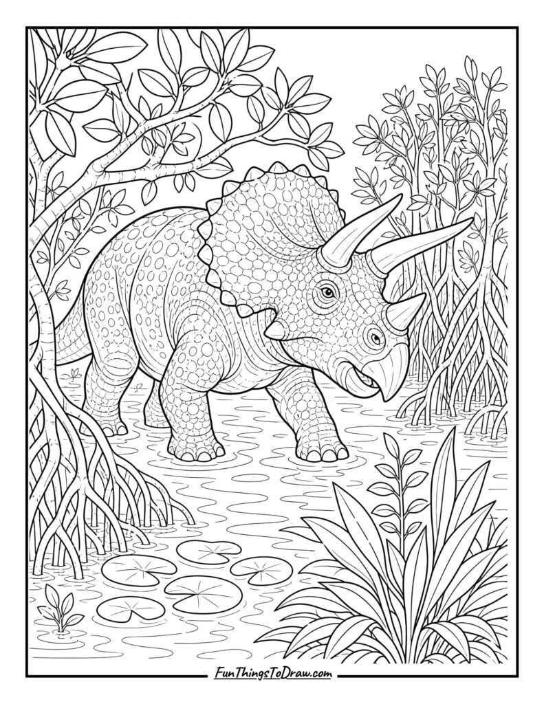 Triceratops in a Mangrove Swamp coloring page