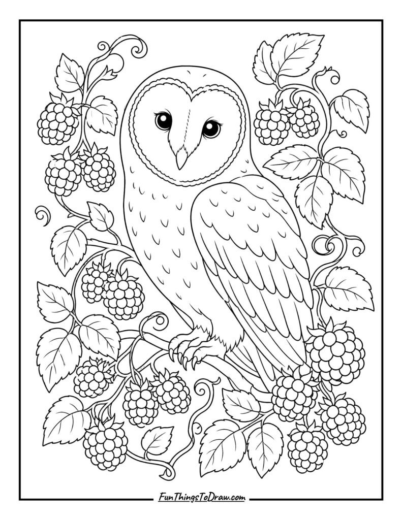 Barn Owl with Berries coloring page