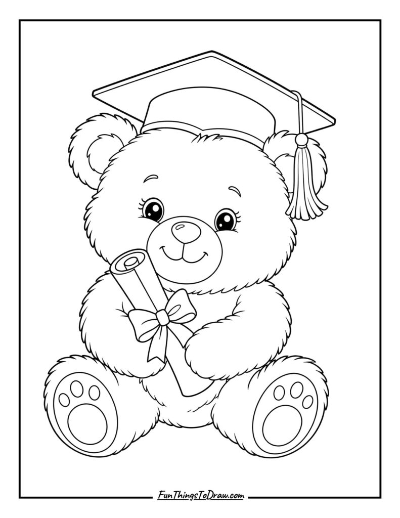 Graduation Bear Coloring Page