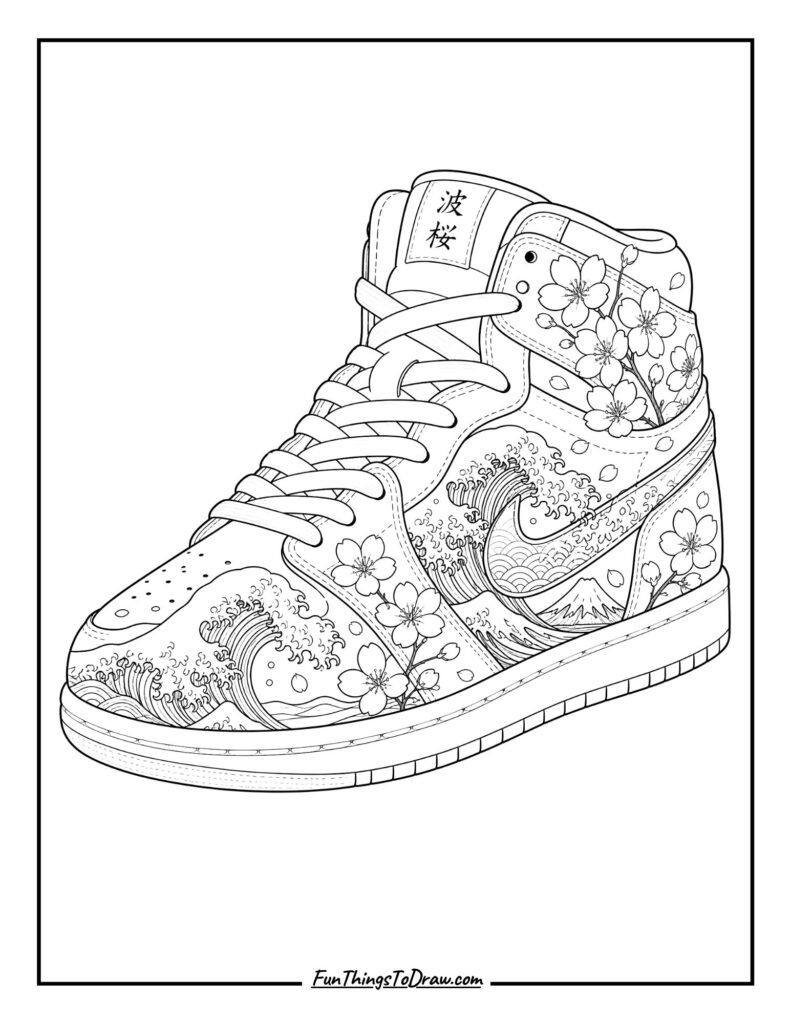 Japanese Wave Sneaker Coloring Page