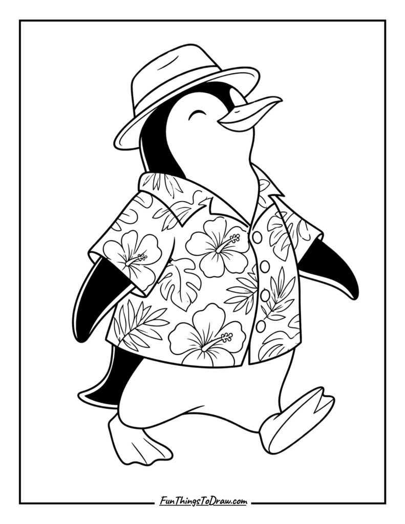 Penguin in a Hawaiian Shirt coloring page