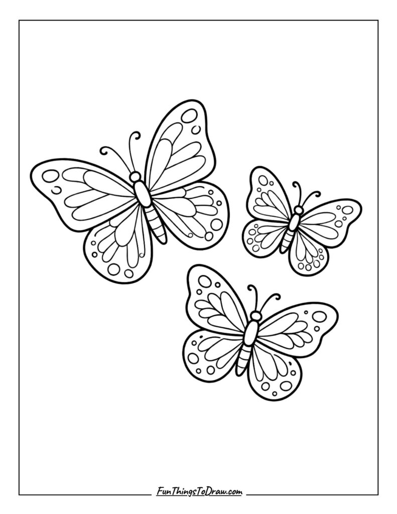 Three Flying Butterflies Coloring Page