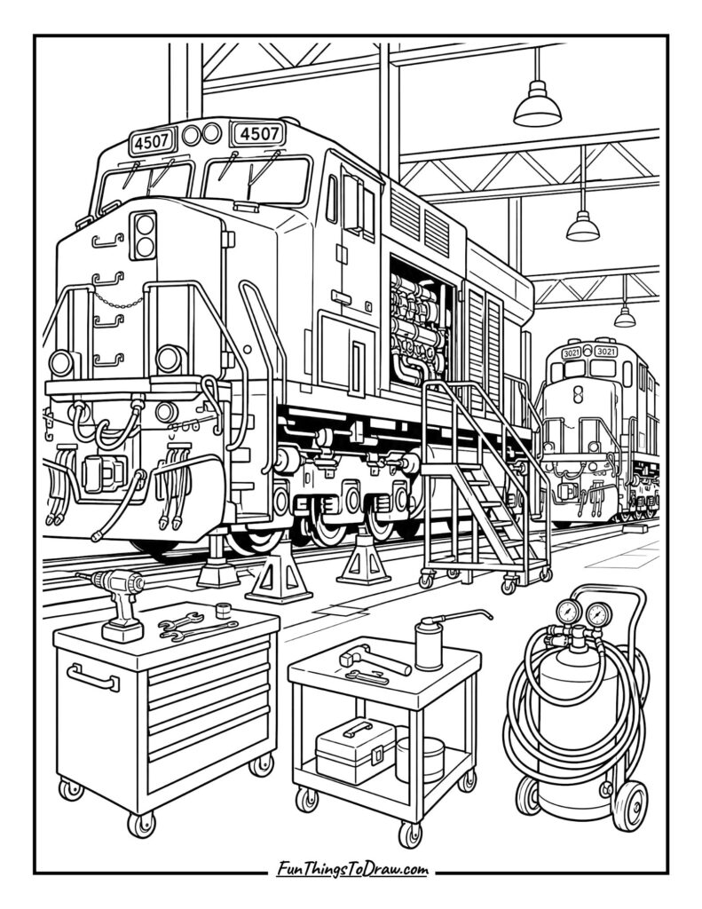 Train Maintenance Yard coloring page