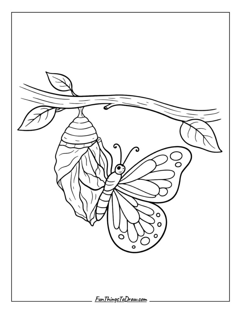 Butterfly Emerging from Chrysalis Coloring Page