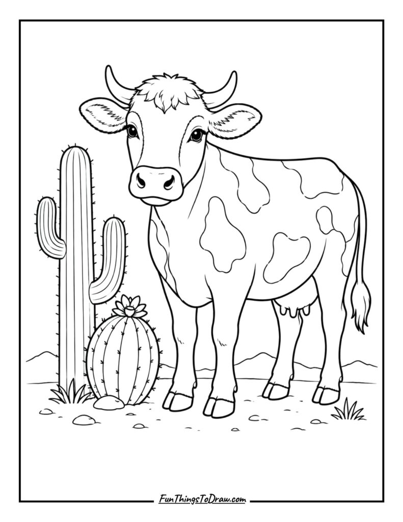 Cactus and Cow coloring page