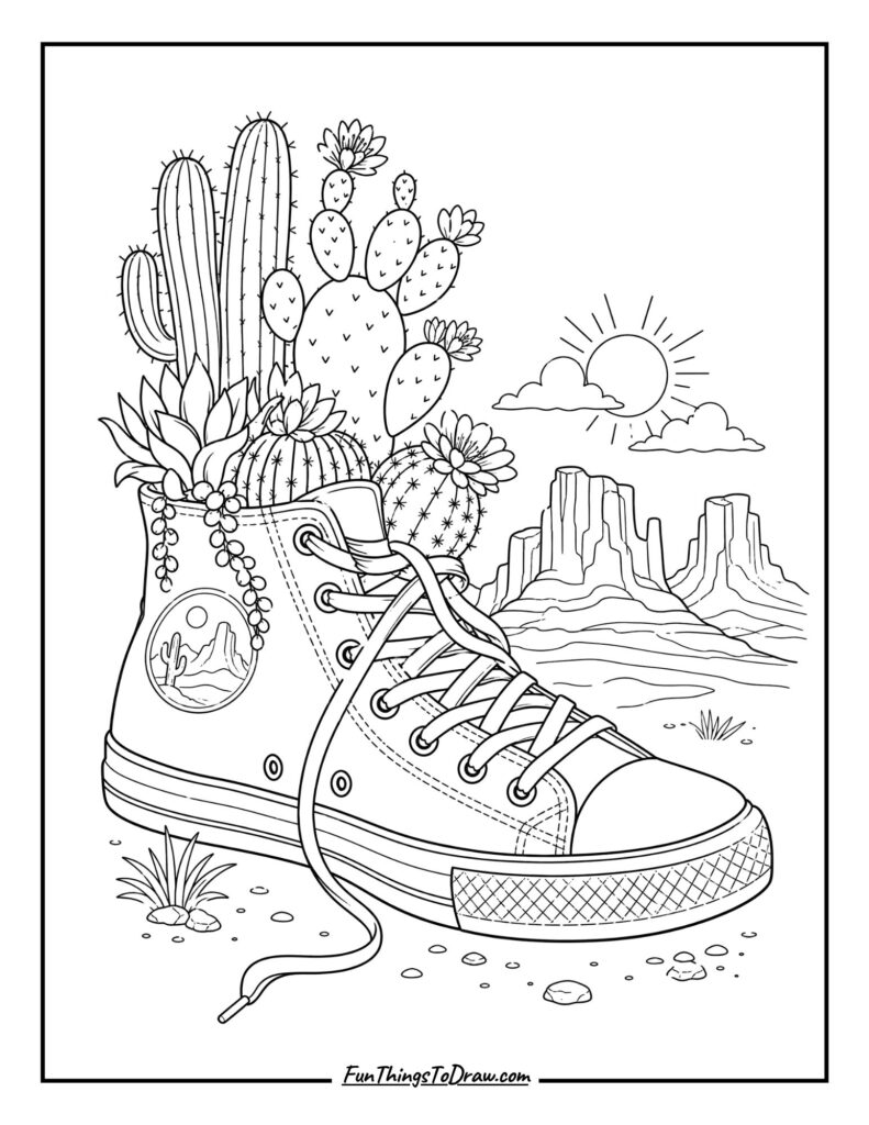 Desert Cactus Sneaker coloring page