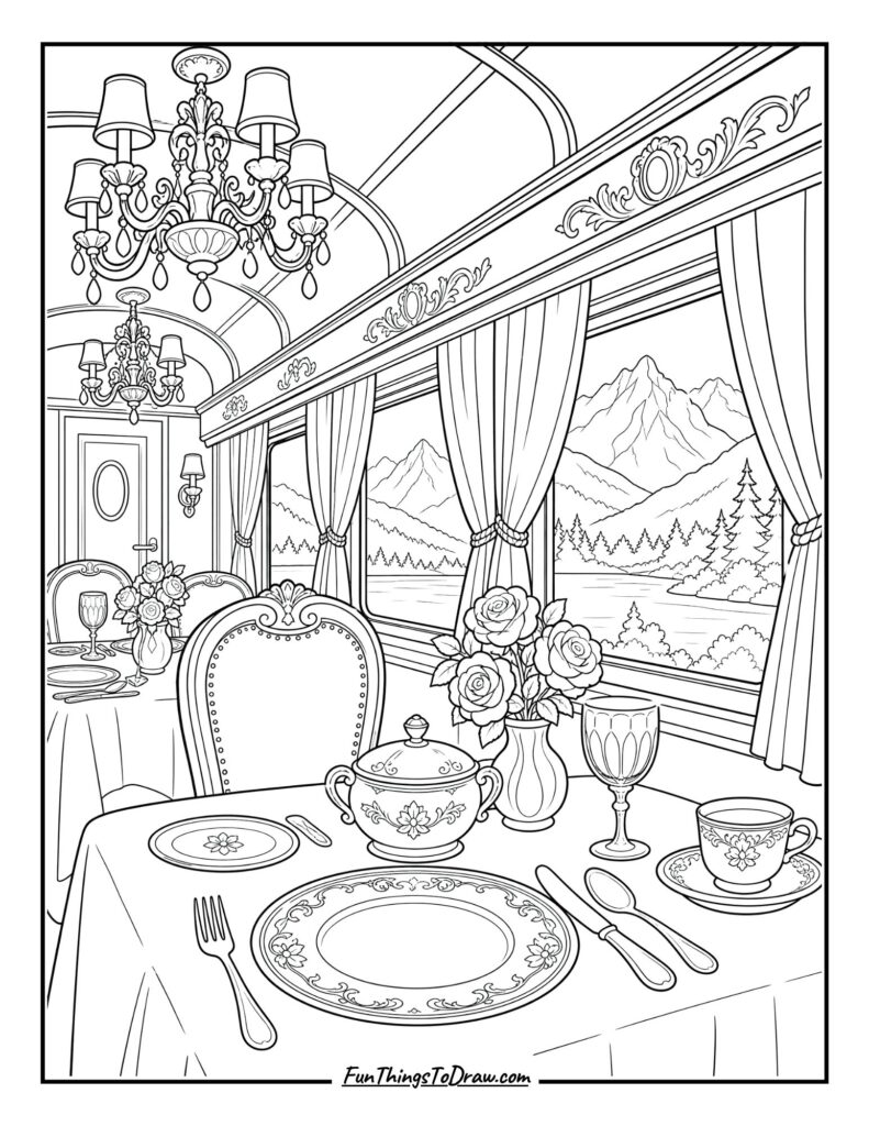 Luxury Dining Car coloring page