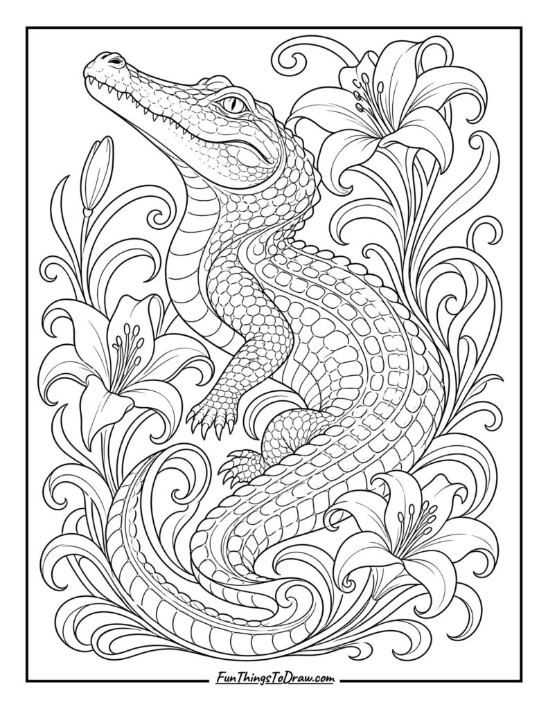 Art Nouveau Crocodile coloring page