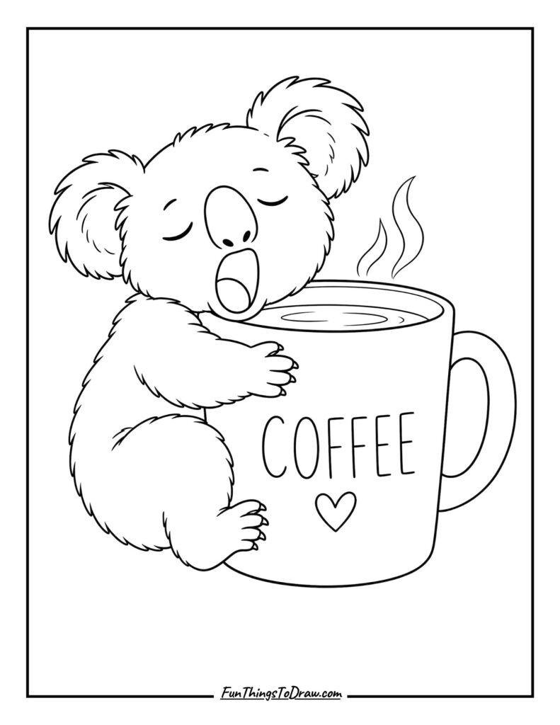 Koala Hugging a Coffee Cup