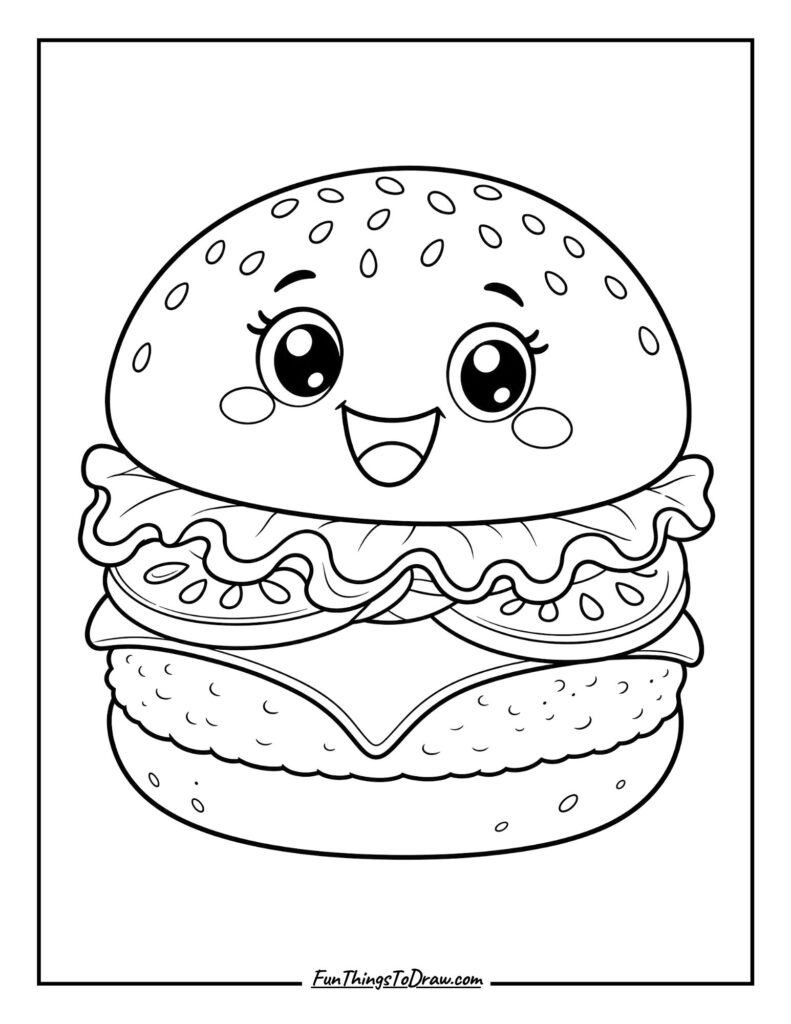 Cartoon Hamburger Coloring Page
