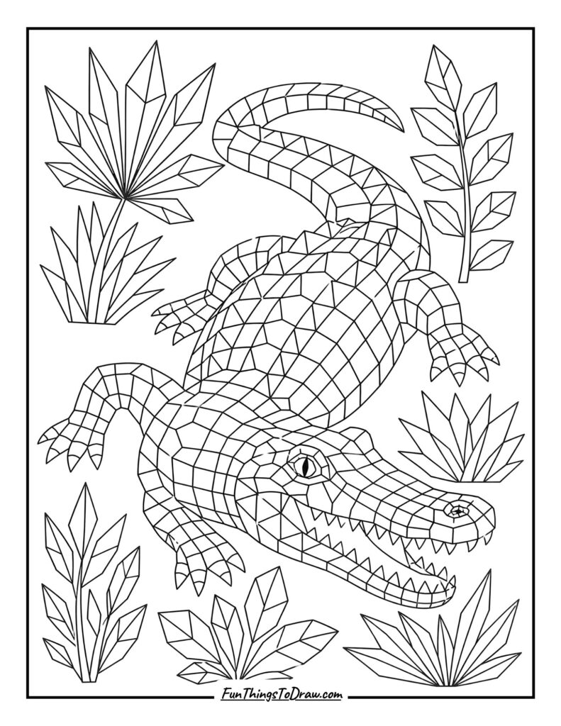Geometric Crocodile Mosaic coloring page