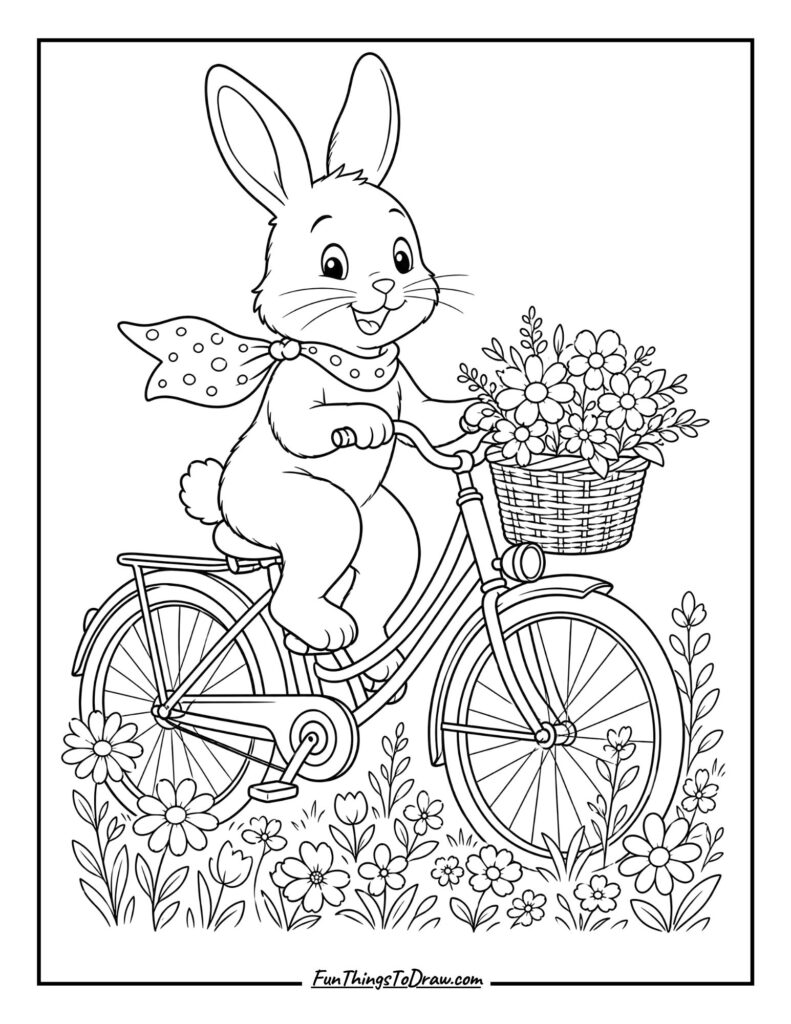Rabbit Riding a Bicycle coloring page