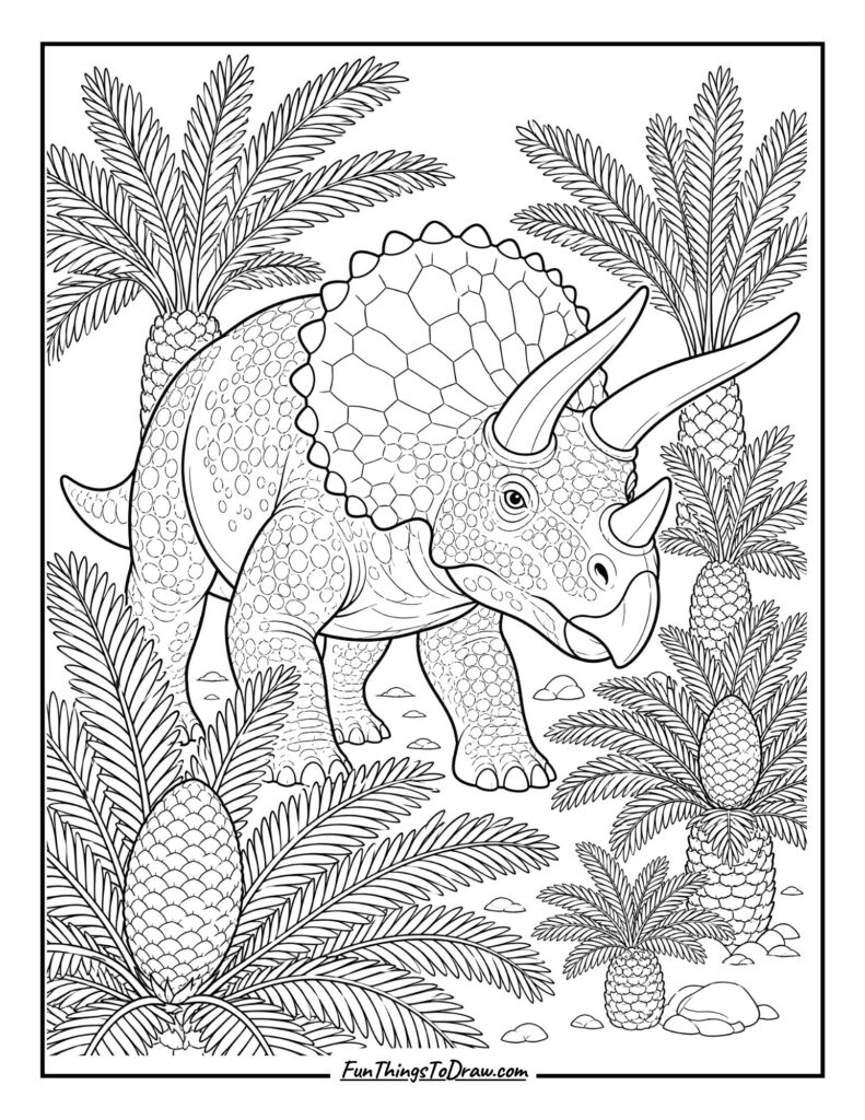 Triceratops and Cycads coloring page