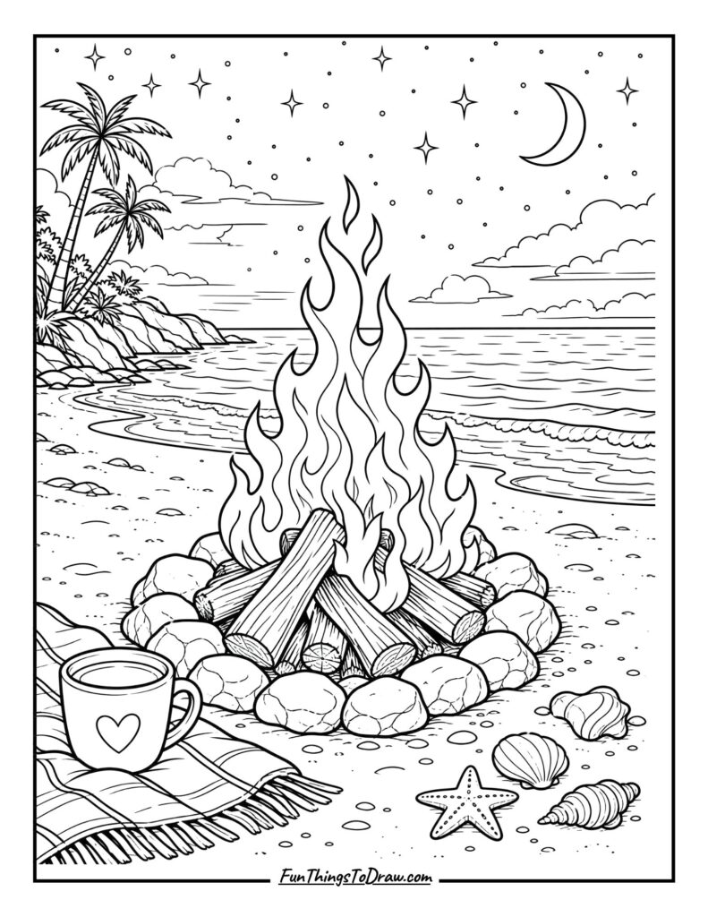 Beach Bonfire Bliss coloring page