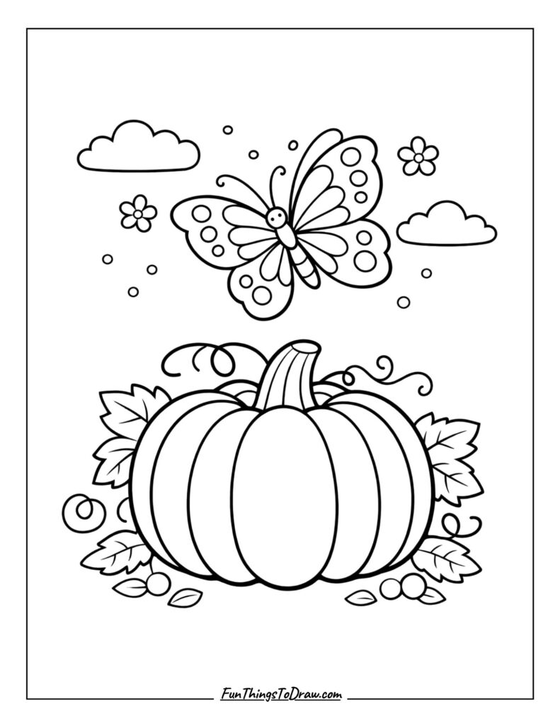 Butterfly and Pumpkin Coloring Page