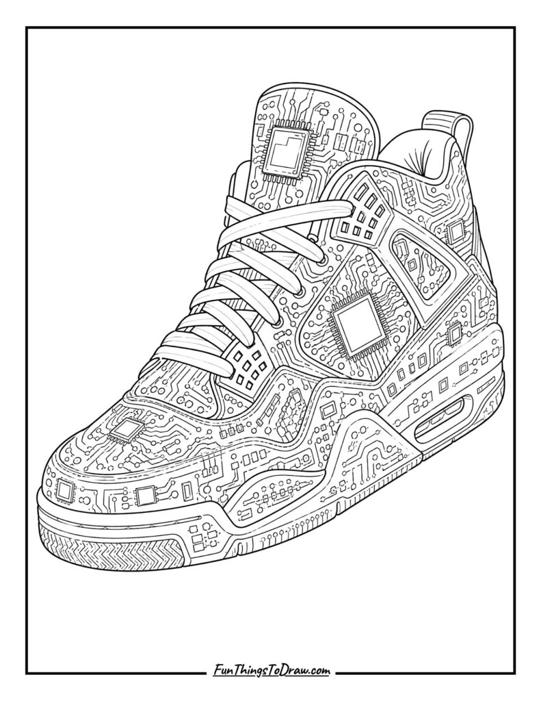 Circuit Board Sneaker Coloring Page