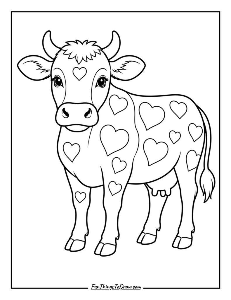 Heart-Spotted Cow coloring page