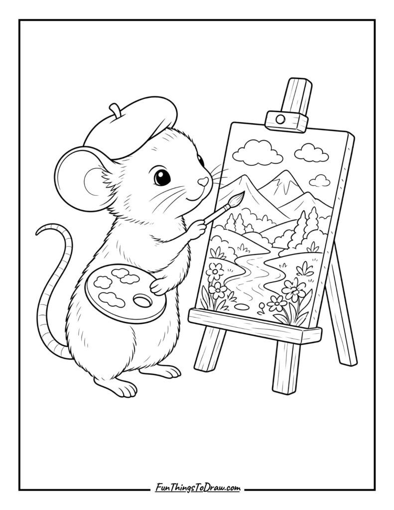 Mouse Painting a Masterpiece coloring page