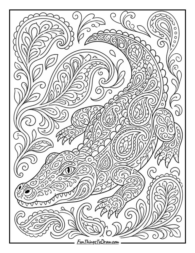 Paisley Patterned Crocodile coloring page