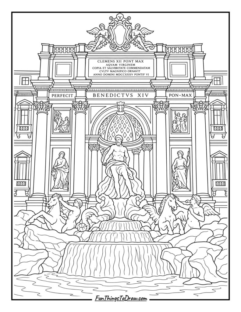 Roman Fountain Splendor Coloring Page