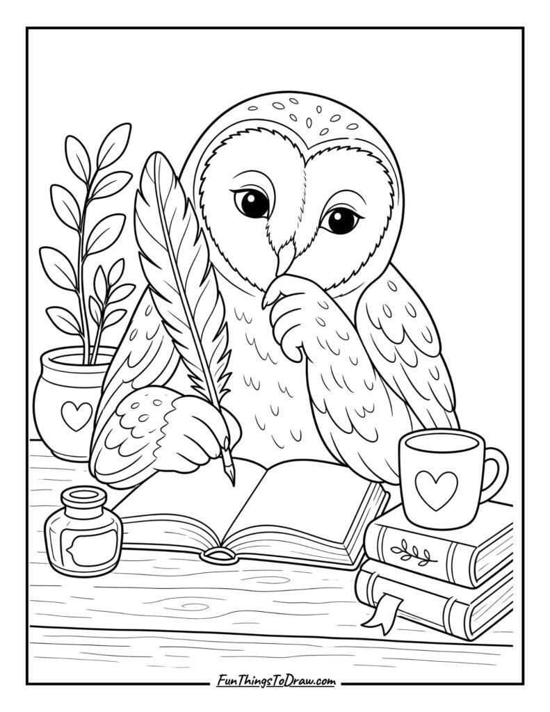 Barn Owl with a Feather Quill