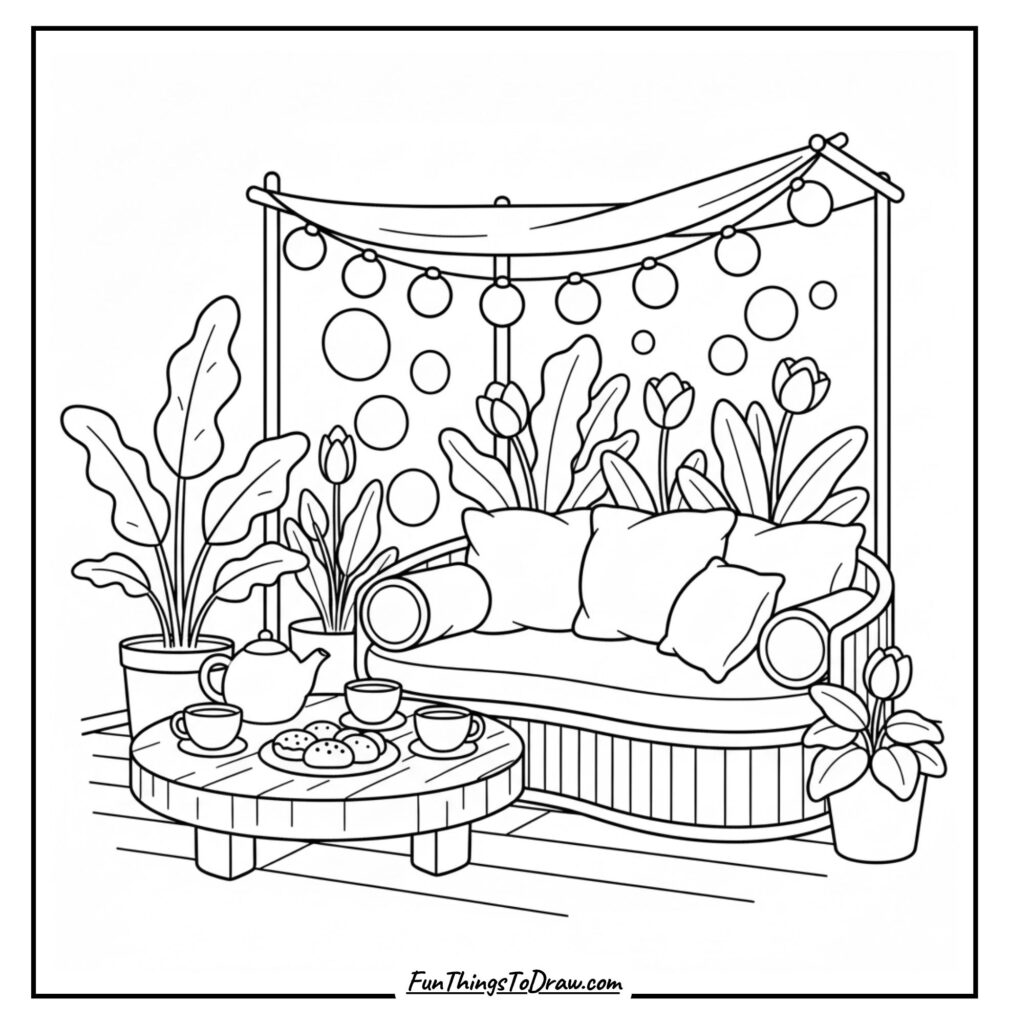 Boho Outdoor Lounge Coloring Page