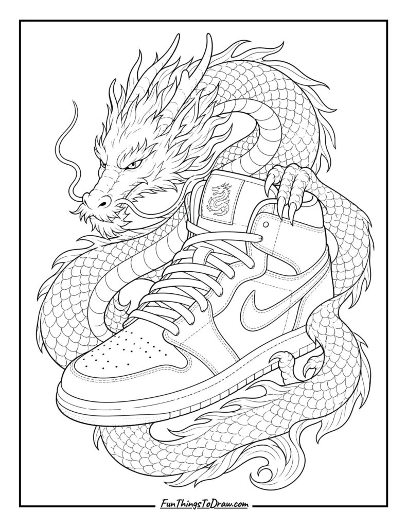 Mythical Dragon Sneaker Coloring Page