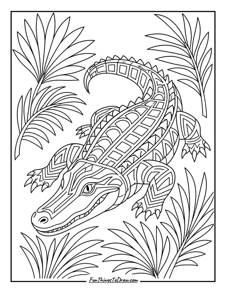 Art Deco Alligator coloring page