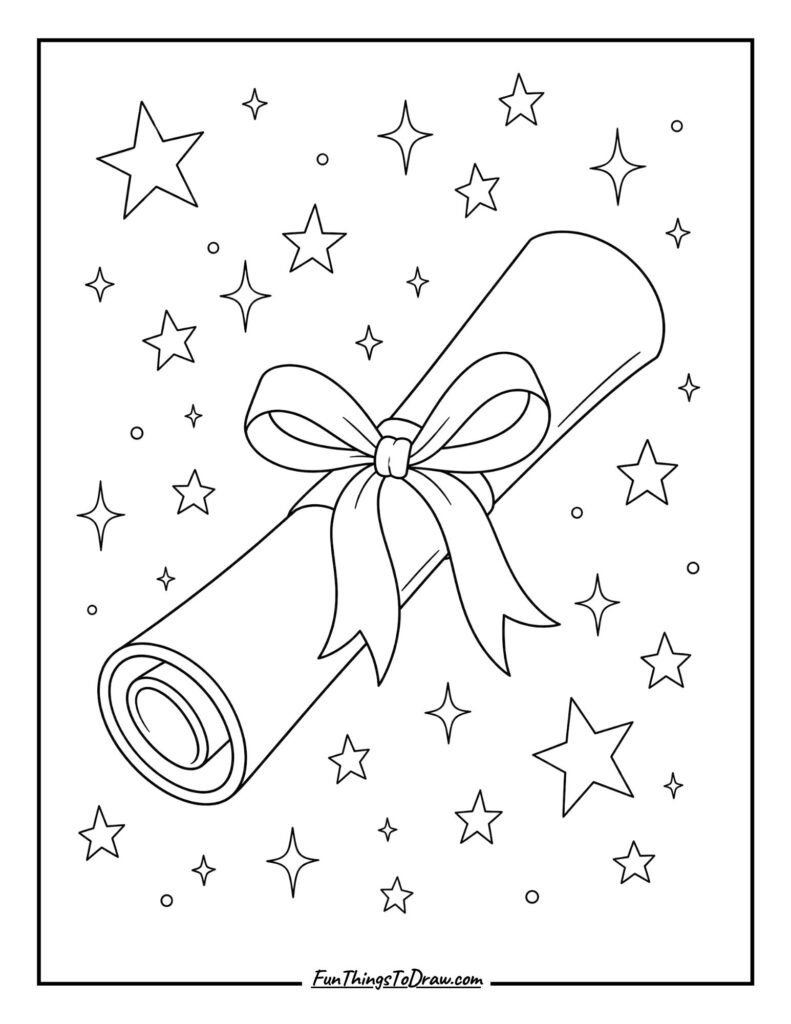 Diploma Scroll with Stars coloring page