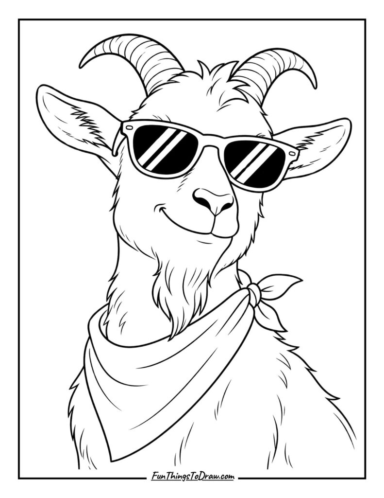 Goat Wearing Sunglasses coloring page