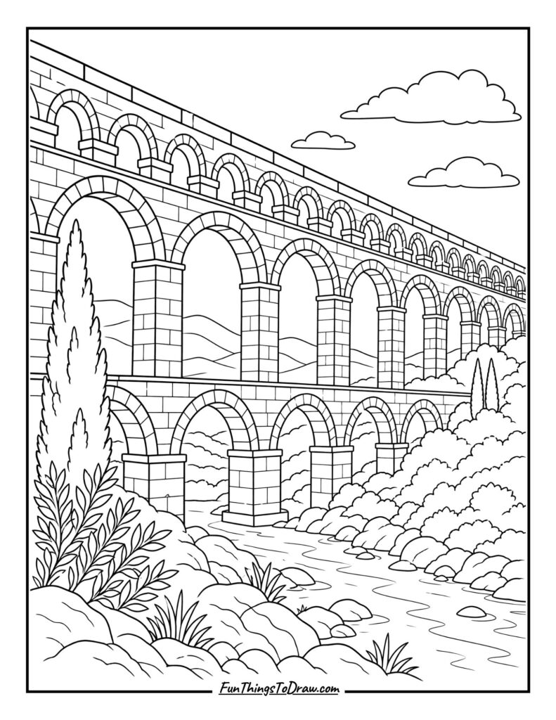 Ancient Roman Aqueduct coloring page