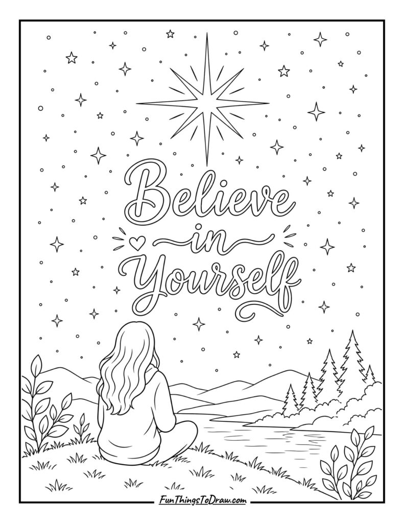 Believe in Yourself (inspirational coloring page)