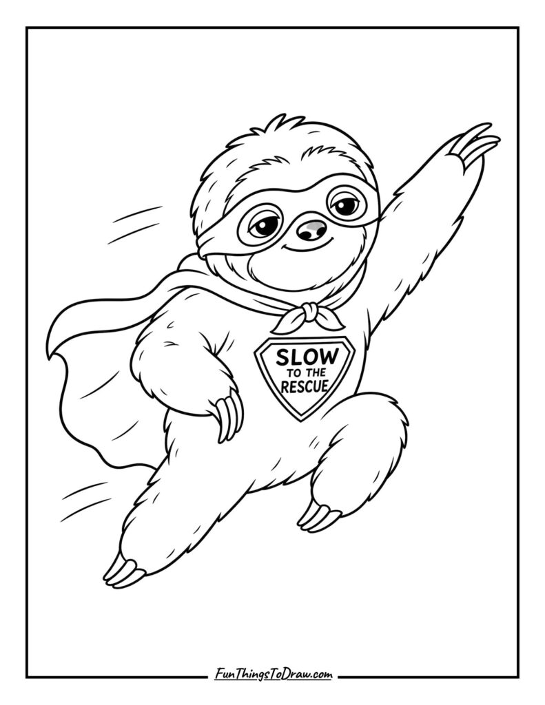 Sloth as a Superhero coloring page