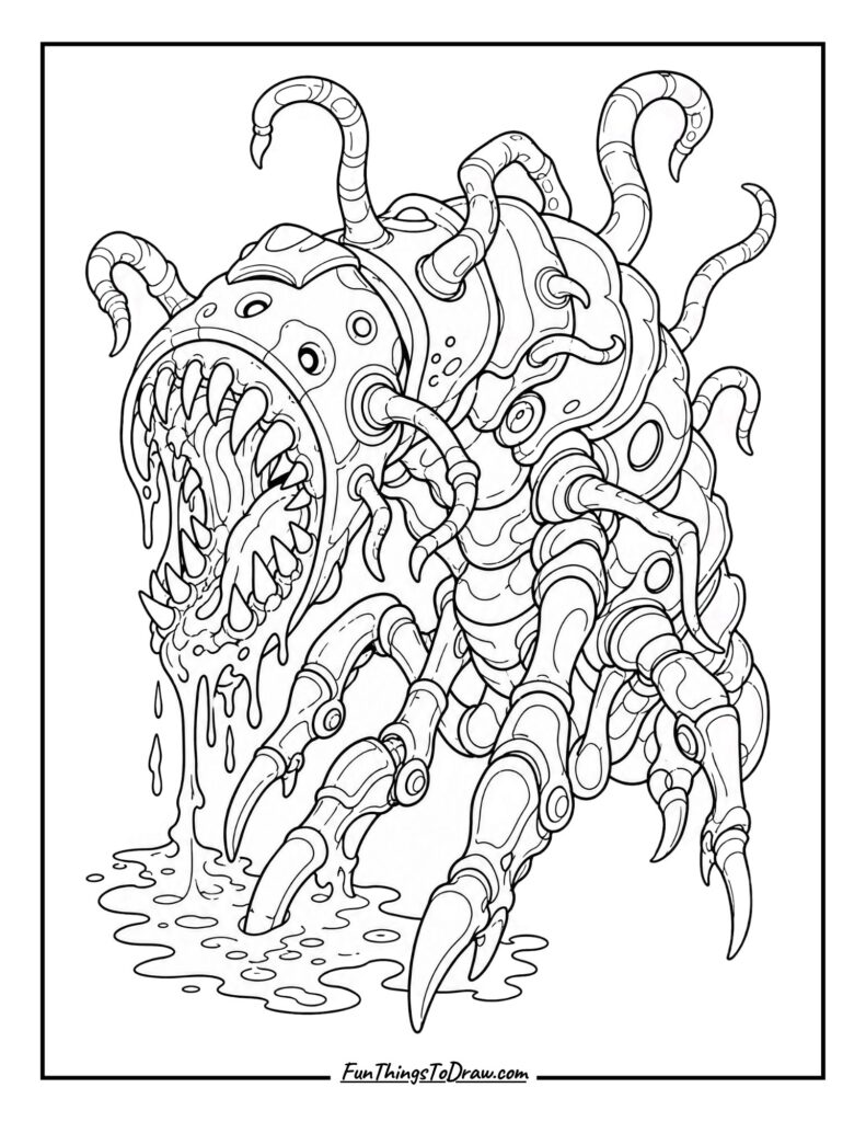 The Alien Parasite Scary Monster Coloring Page