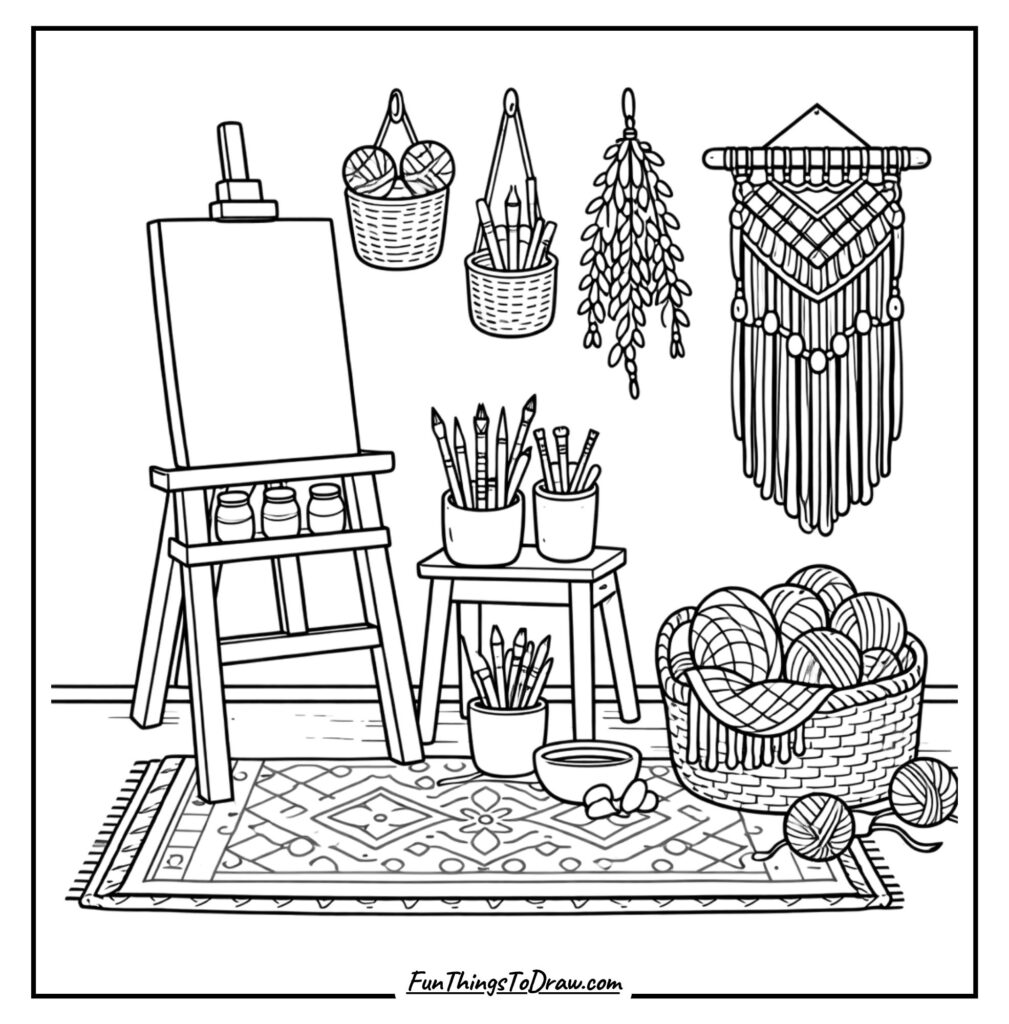 Boho Craft Corner Coloring Page