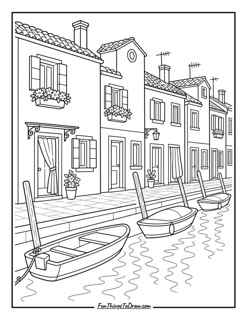Burano Bright Houses coloring pages