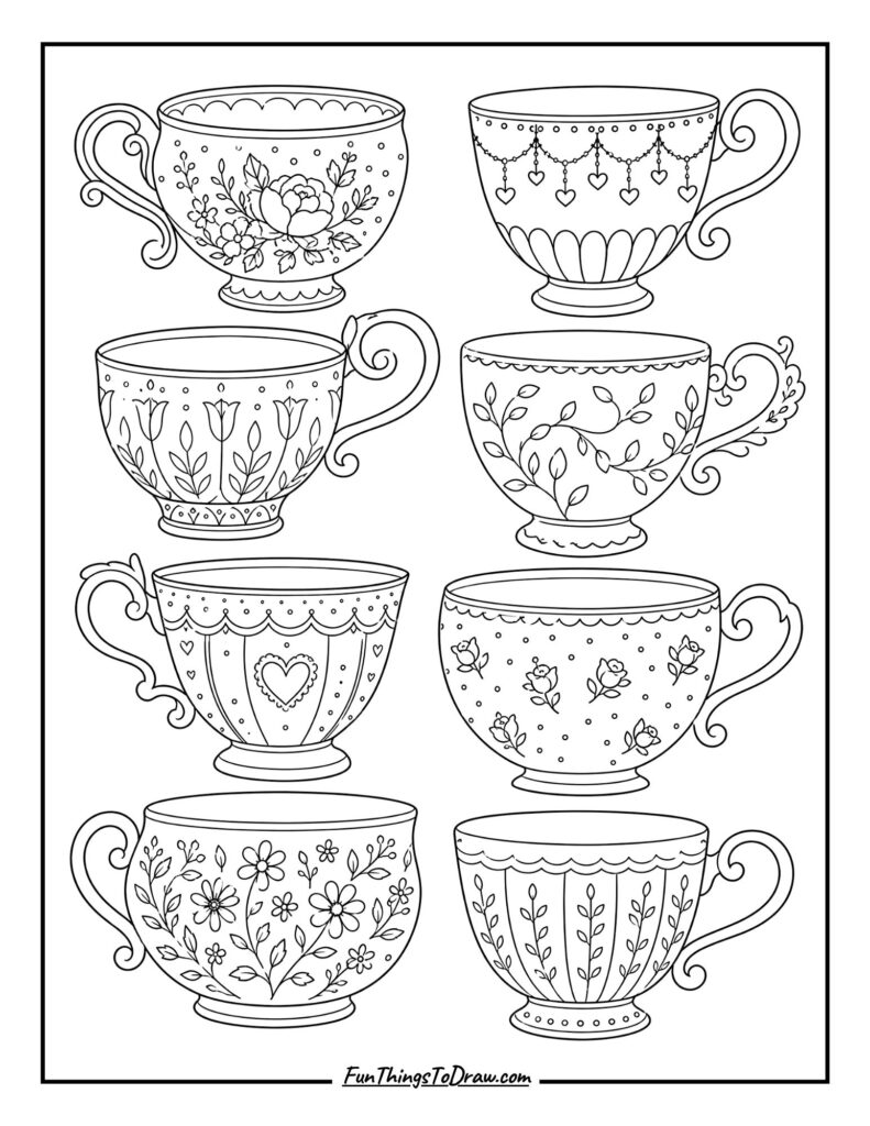 Teacup Collection Coloring Page
