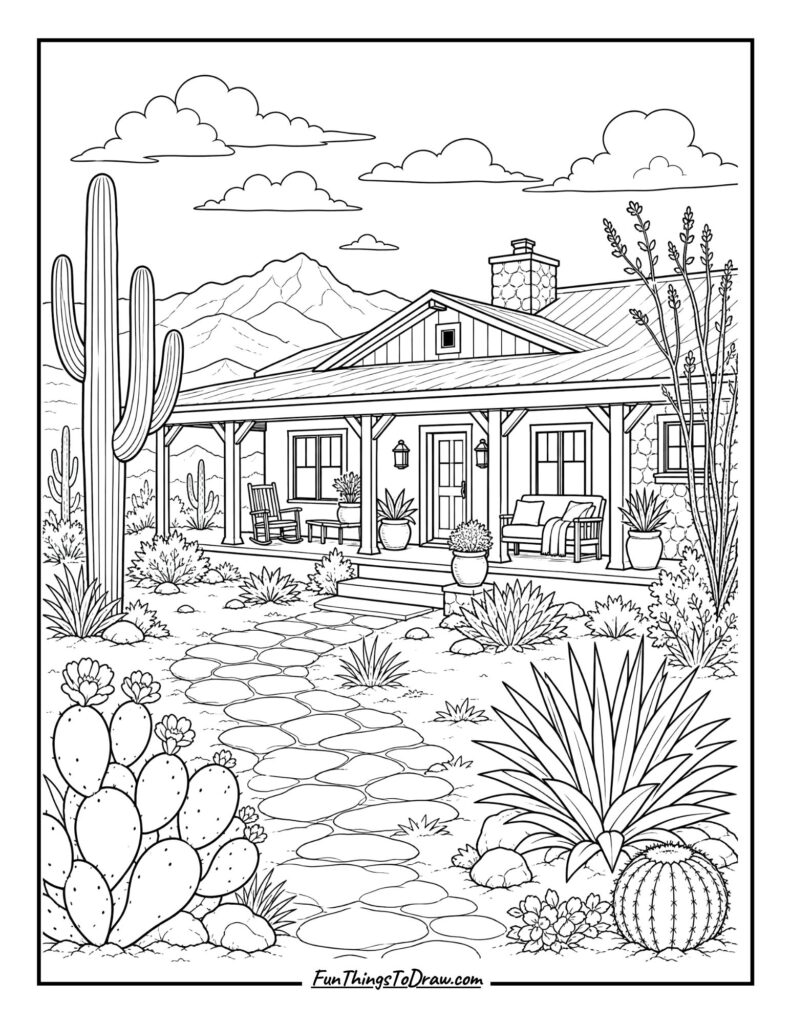 Desert Ranch House Retreat coloring page