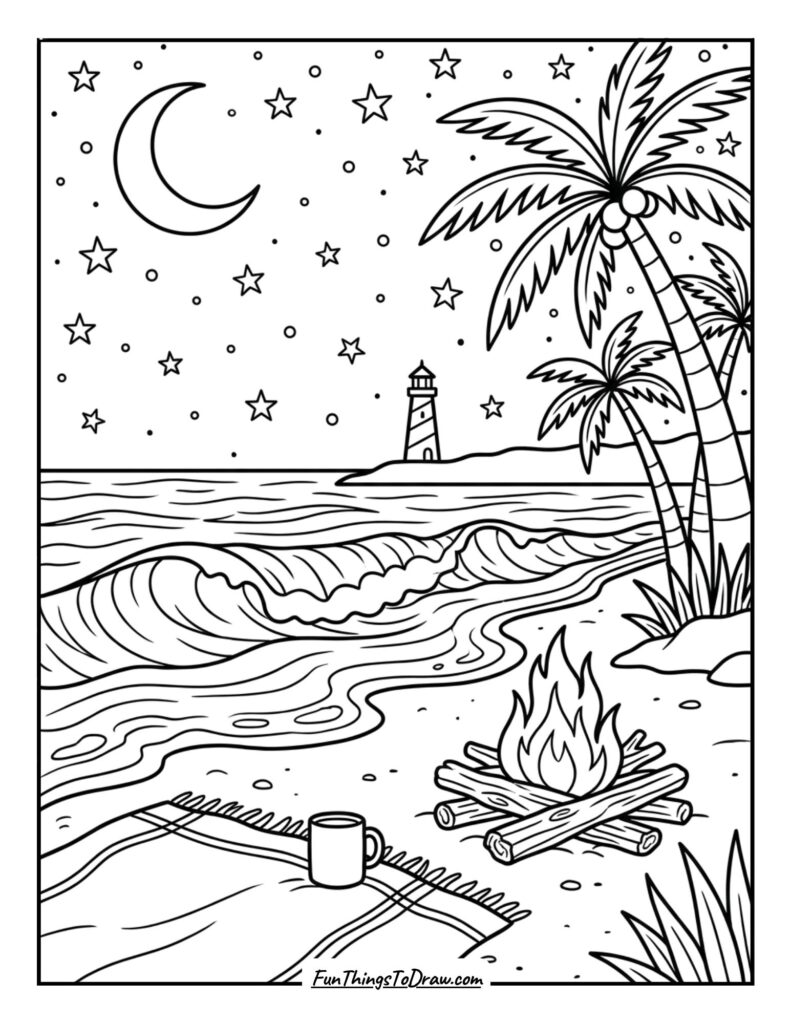 Starry Night Beach coloring page