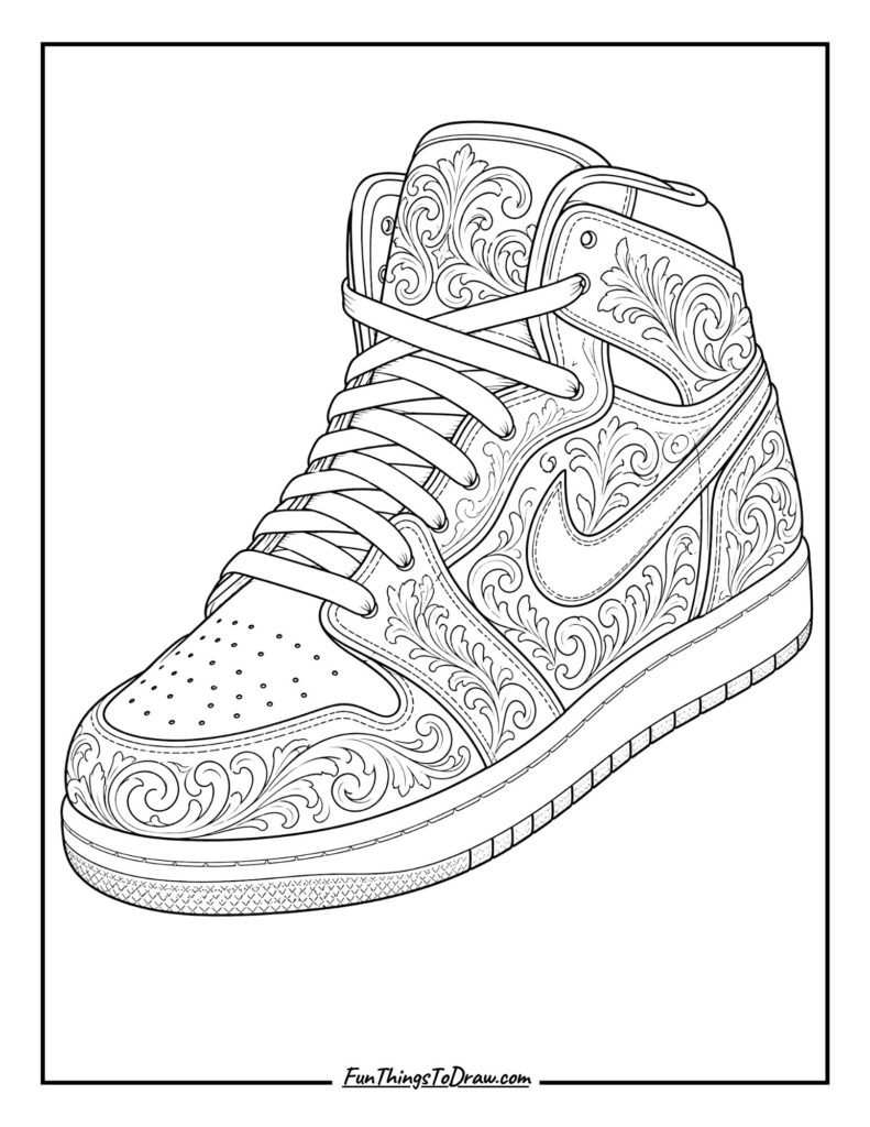 Baroque Swirl Sneaker Coloring Page for Adults