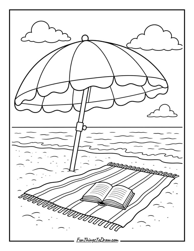 Beach Umbrella Relaxation coloring page